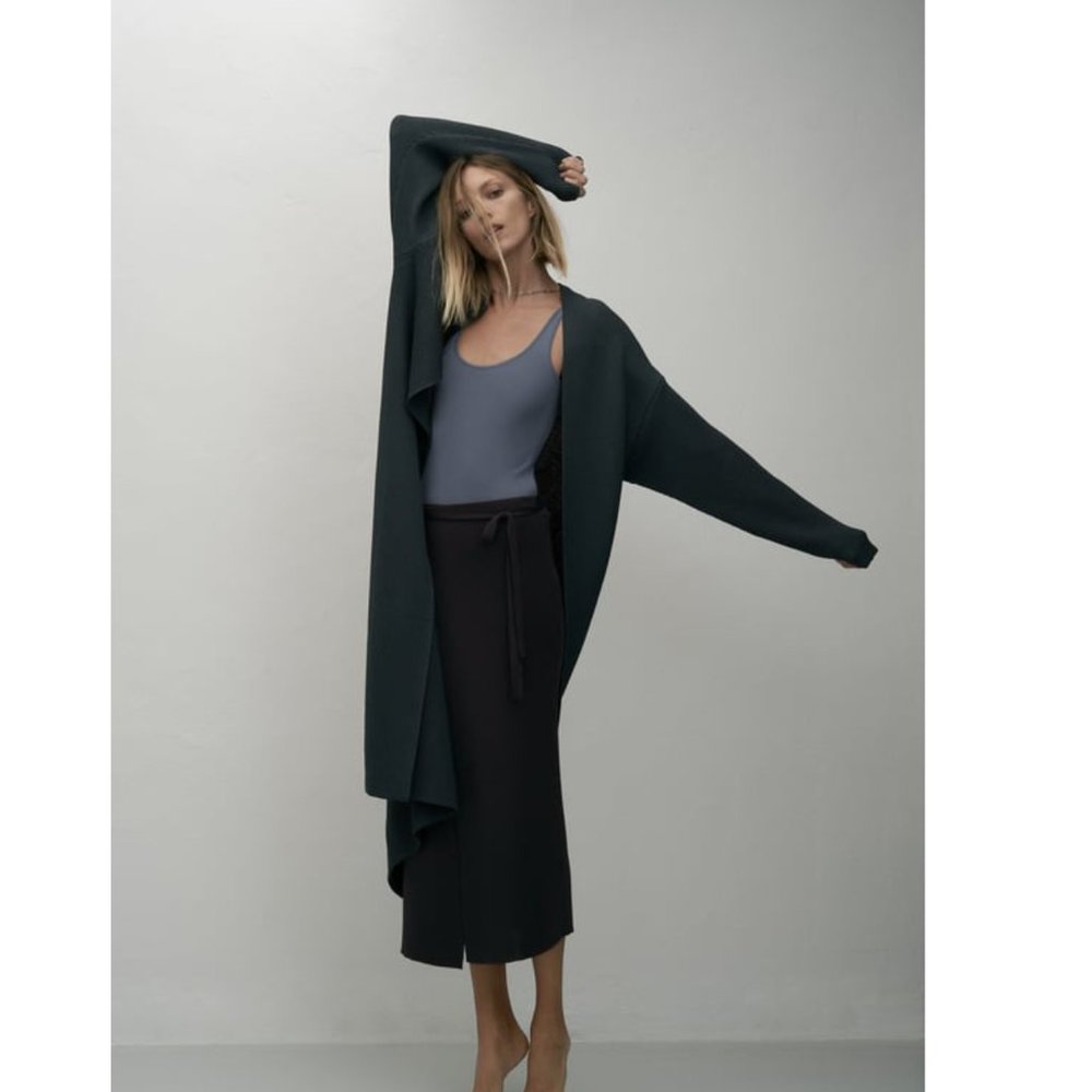 Zara Long Knit Jacket / Open Cardigan Ribbed Navy S
